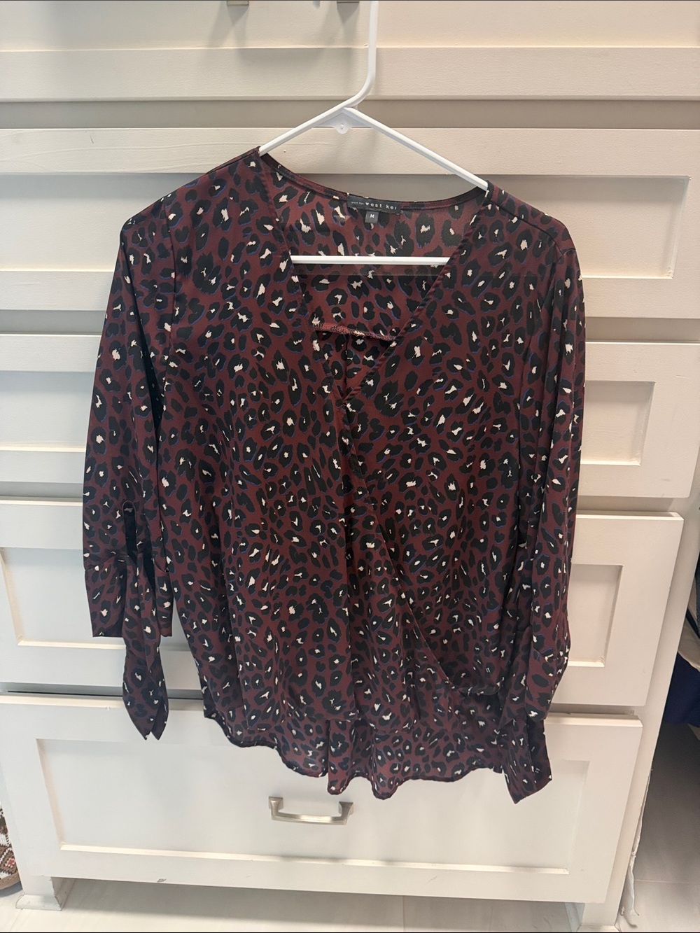 West Kei Maroon Leopard-Print Long-Sleeve Blouse